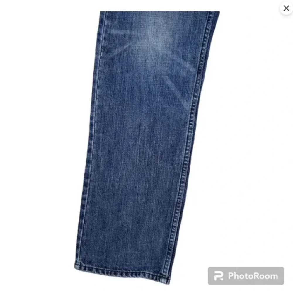 RRJ Original Jeans Men's Straight Blue Jeans Size 34 Blue Embroidered 5 Pocket